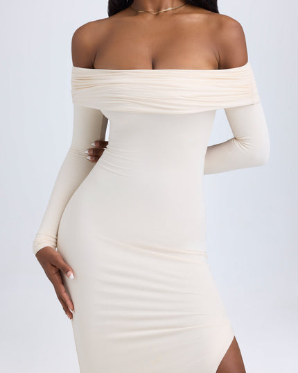Ivory Modal Off-Shoulder Open-Back Maxi Dress