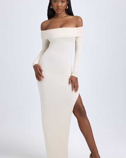 Ivory Modal Off-Shoulder Open-Back Maxi Dress