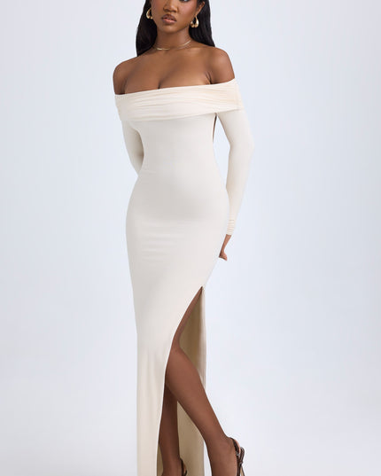 Ivory Modal Off-Shoulder Open-Back Maxi Dress