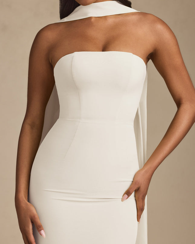 Ivory Scarf-Detail Strapless Gown