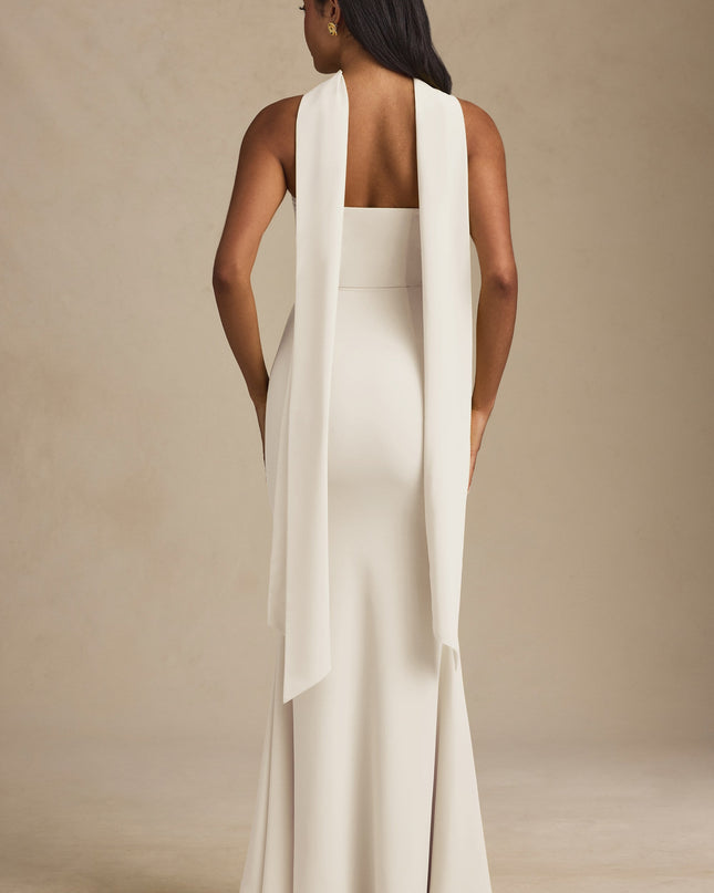 Ivory Scarf-Detail Strapless Gown