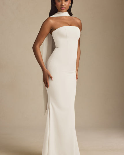 Ivory Scarf-Detail Strapless Gown
