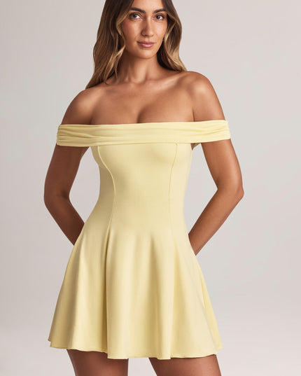 Lemon Sherbet Modal Off-Shoulder A-Line Mini Dress