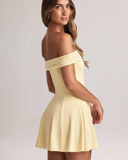 Lemon Sherbet Modal Off-Shoulder A-Line Mini Dress