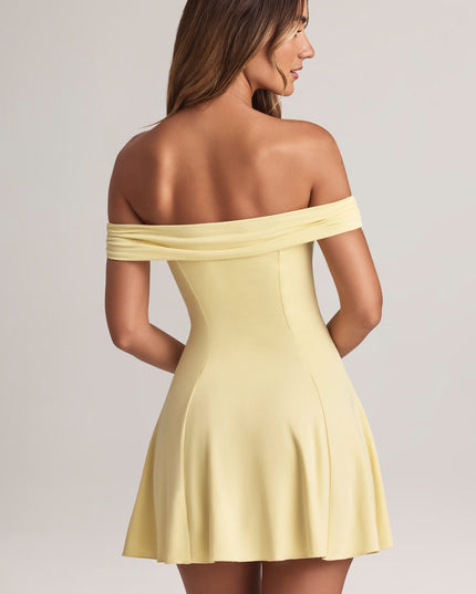 Lemon Sherbet Modal Off-Shoulder A-Line Mini Dress