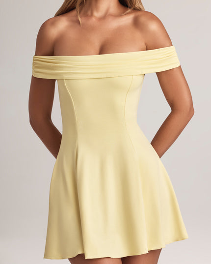 Lemon Sherbet Modal Off-Shoulder A-Line Mini Dress