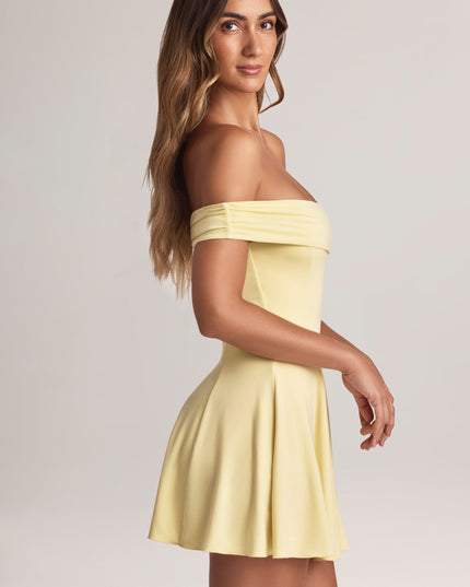 Lemon Sherbet Modal Off-Shoulder A-Line Mini Dress