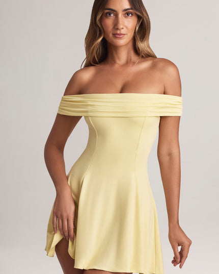 Lemon Sherbet Modal Off-Shoulder A-Line Mini Dress