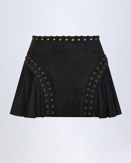 Black Lace-Up Mid-Rise Mini Skirt