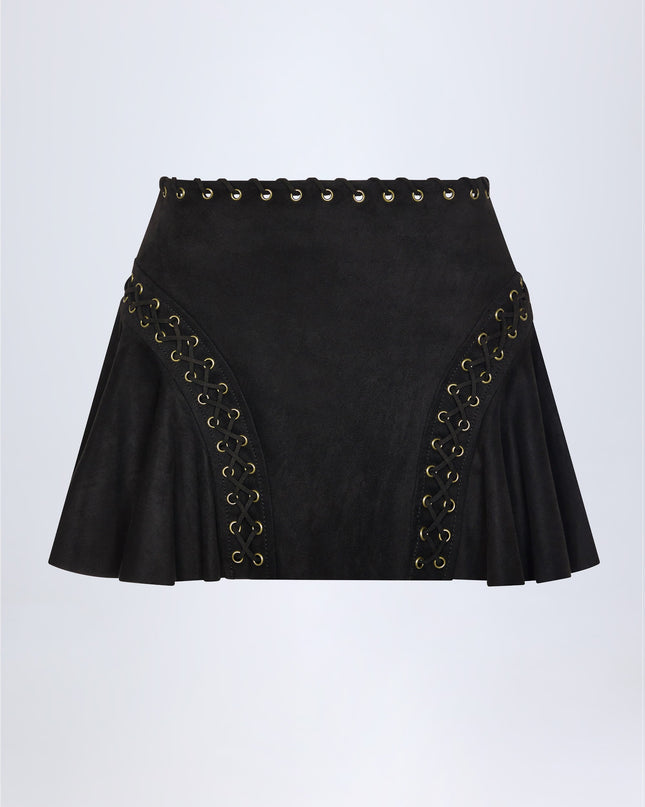Black Lace-Up Mid-Rise Mini Skirt