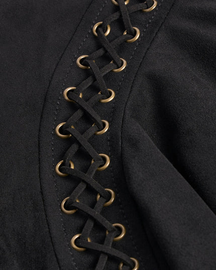 Black Lace-Up Mid-Rise Mini Skirt