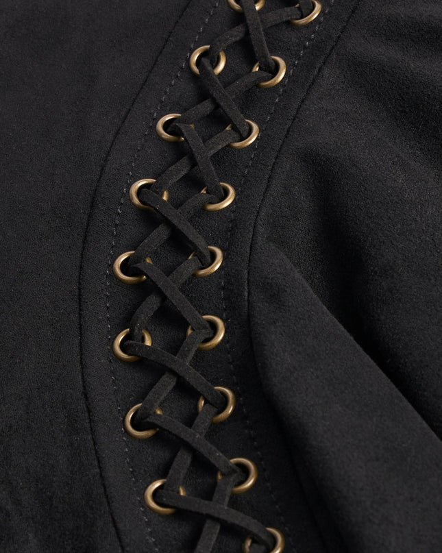 Black Lace-Up Mid-Rise Mini Skirt