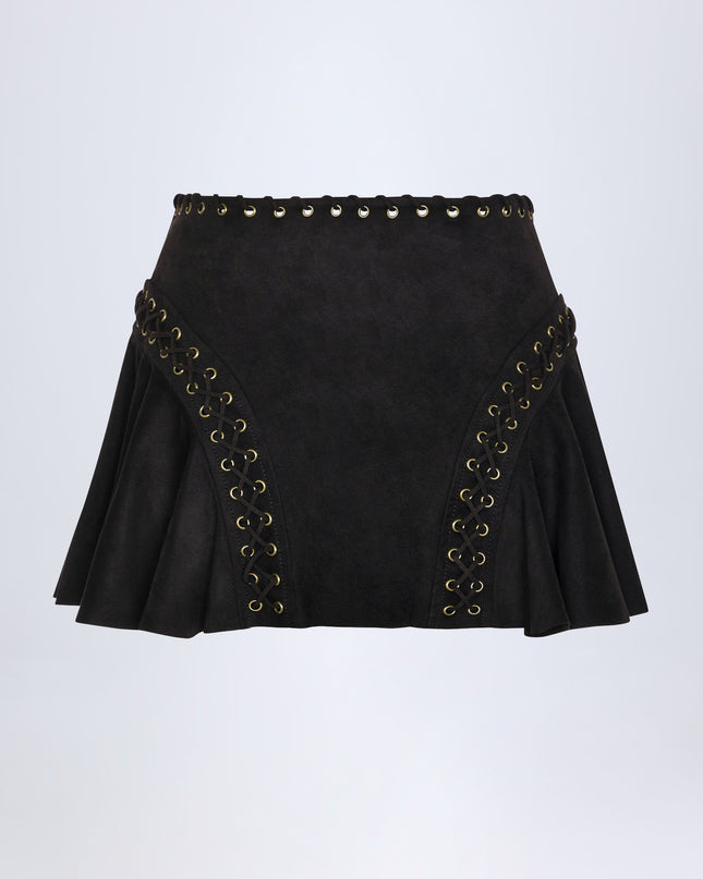 Black Lace-Up Mid-Rise Mini Skirt