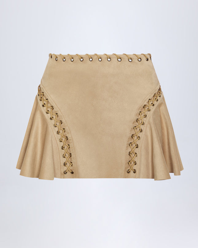Tan Lace-Up Mid-Rise Mini Skirt