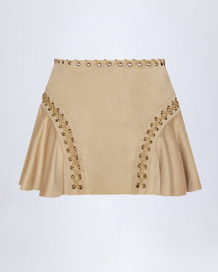 Tan Lace-Up Mid-Rise Mini Skirt