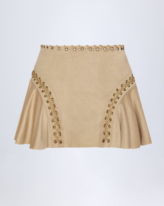 Tan Lace-Up Mid-Rise Mini Skirt