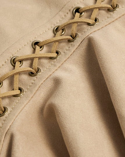 Tan Lace-Up Mid-Rise Mini Skirt