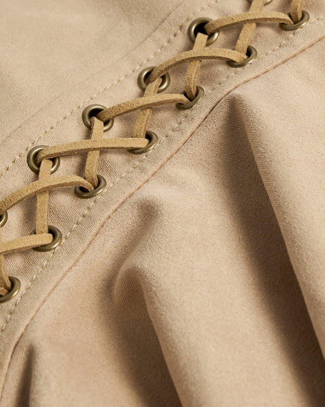 Tan Lace-Up Mid-Rise Mini Skirt