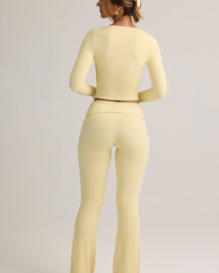 Buttercream Yellow Modal Ribbed Foldover Flared Trousers
