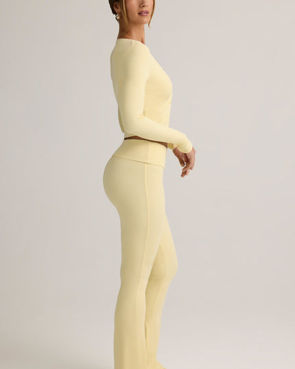 Buttercream Yellow Modal Ribbed Foldover Flared Trousers