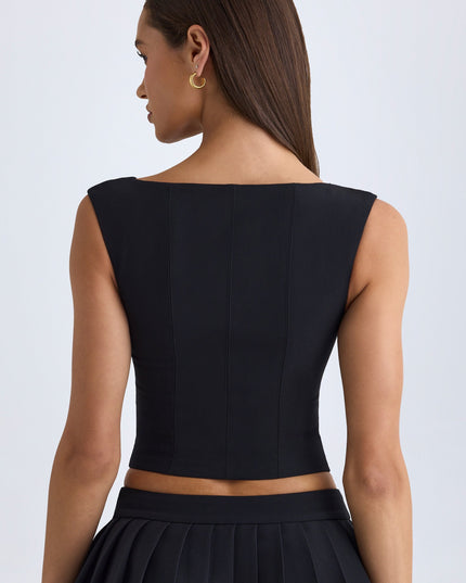 Black V-Neck Structured Crop Top