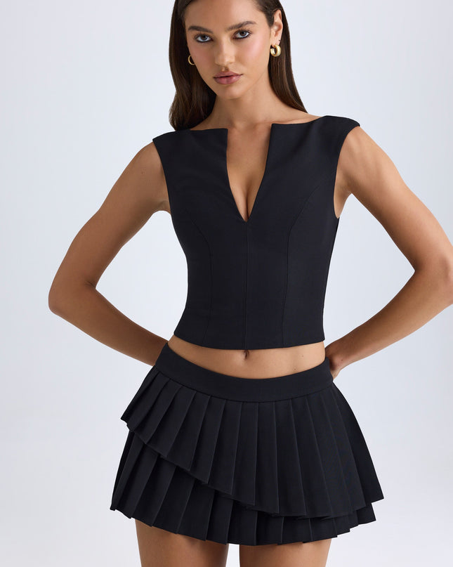 Black V-Neck Structured Crop Top