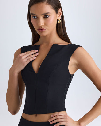 Black V-Neck Structured Crop Top