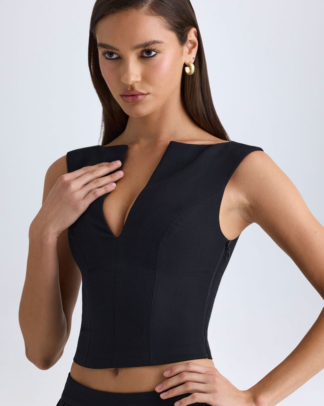 Black V-Neck Structured Crop Top