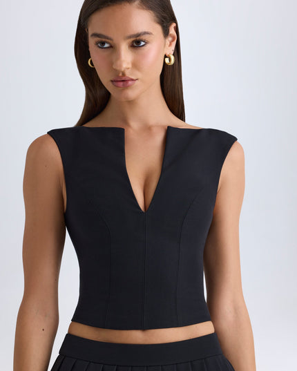 Black V-Neck Structured Crop Top