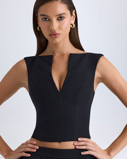 Black V-Neck Structured Crop Top