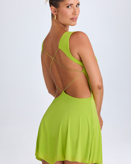 Lime Green Plunge Cut-Out Mini Dress