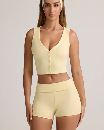 Buttercream Yellow Modal Ribbed Button-Up Vest Top
