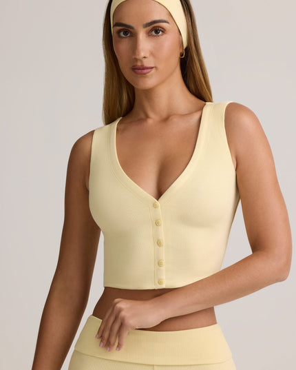 Buttercream Yellow Modal Ribbed Button-Up Vest Top