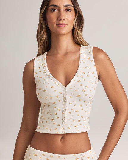 Floral Print Modal Ribbed Button-Up Vest Top