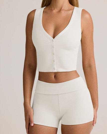 White Modal Ribbed Button-Up Vest Top