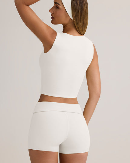 White Modal Ribbed Button-Up Vest Top