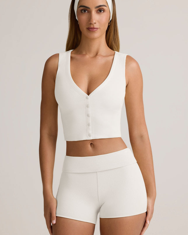 White Modal Ribbed Button-Up Vest Top