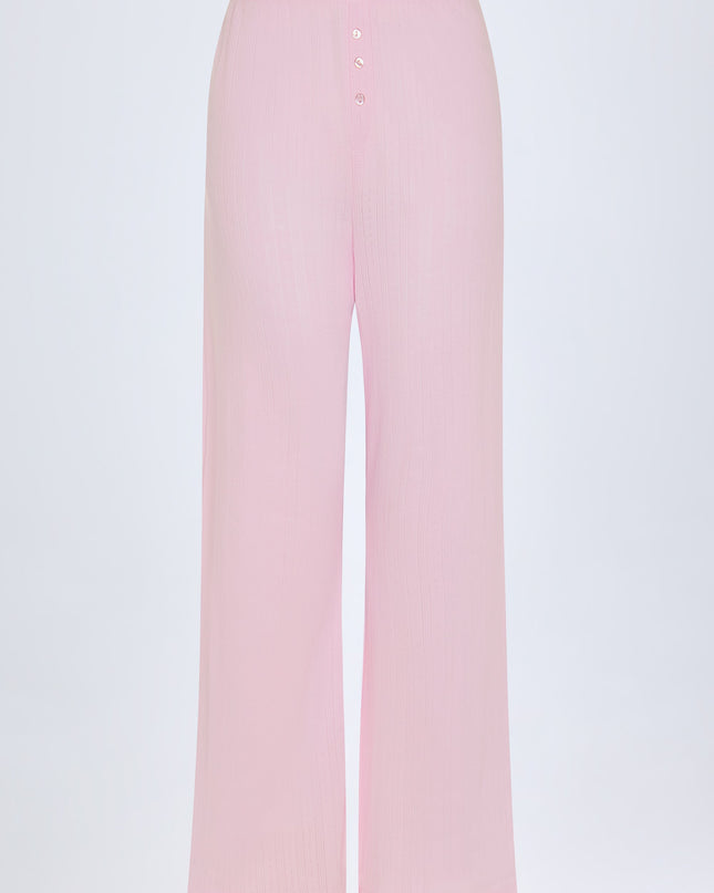 Baby Pink Pointelle Mid-Rise Straight-Leg Trousers