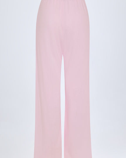 Baby Pink Pointelle Mid-Rise Straight-Leg Trousers