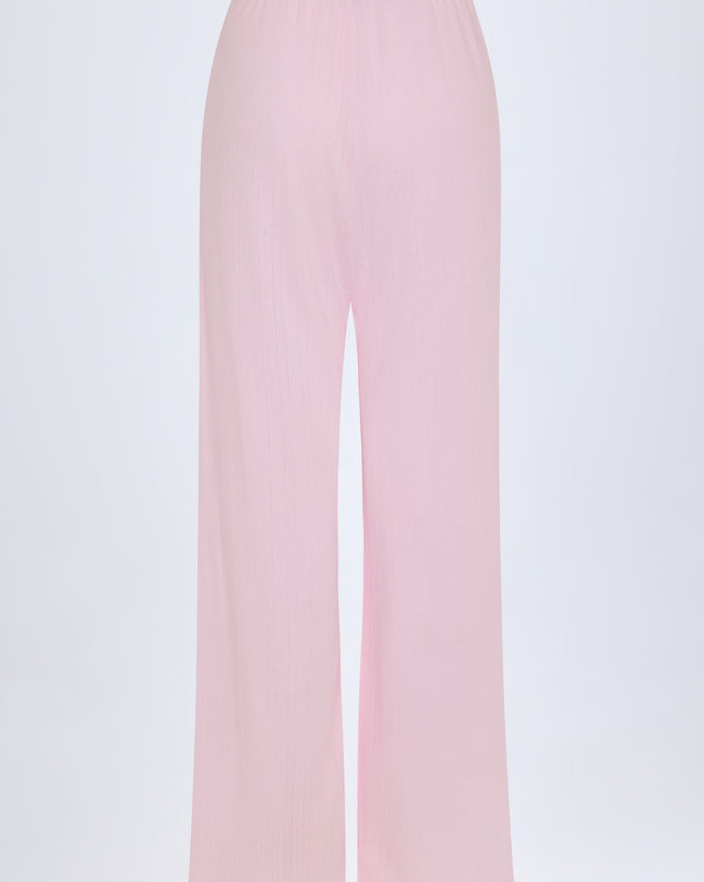Baby Pink Pointelle Mid-Rise Straight-Leg Trousers