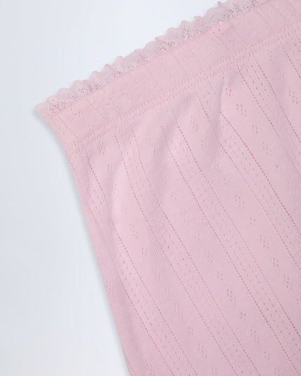 Baby Pink Pointelle Mid-Rise Straight-Leg Trousers