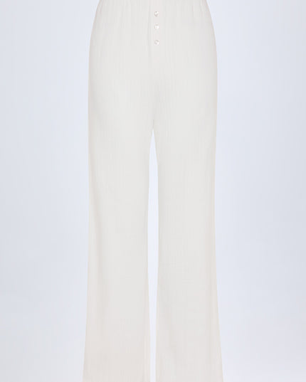 White Pointelle Mid-Rise Straight-Leg Trousers