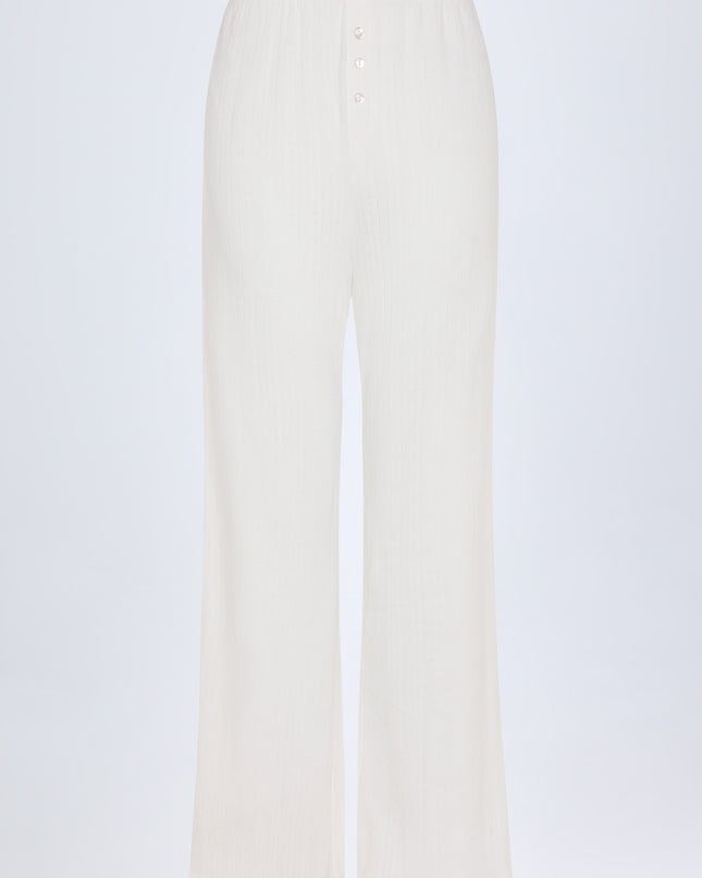 White Pointelle Mid-Rise Straight-Leg Trousers