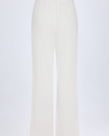White Pointelle Mid-Rise Straight-Leg Trousers