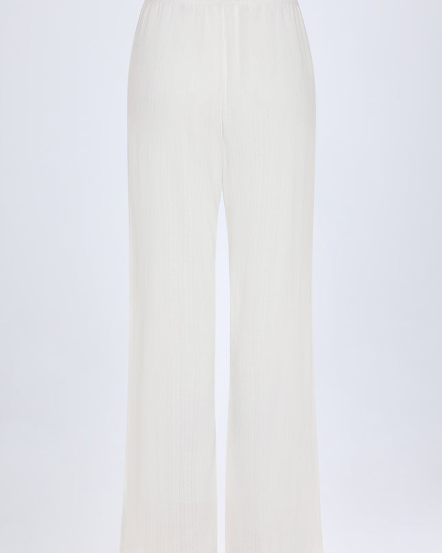 White Pointelle Mid-Rise Straight-Leg Trousers