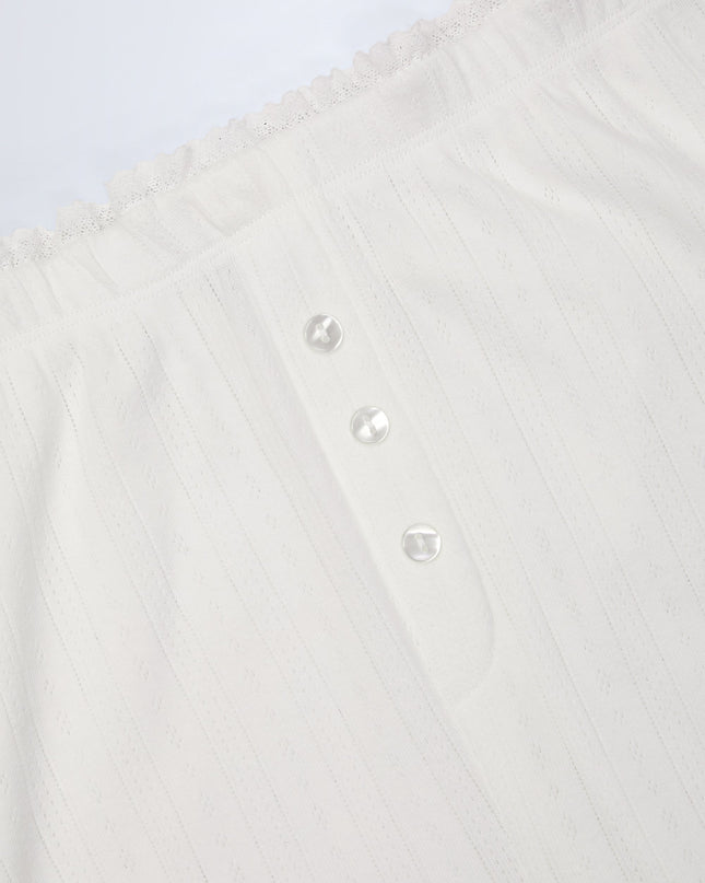 White Pointelle Mid-Rise Straight-Leg Trousers