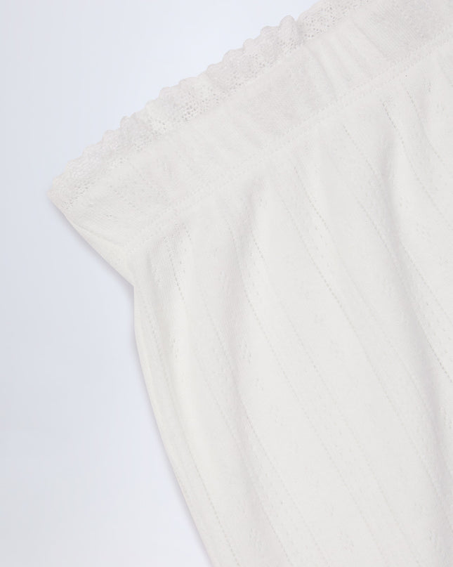 White Pointelle Mid-Rise Straight-Leg Trousers