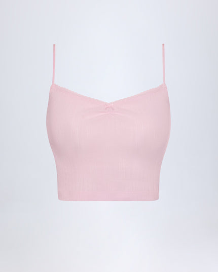Baby Pink Pointelle Ruched Camisole Crop Top