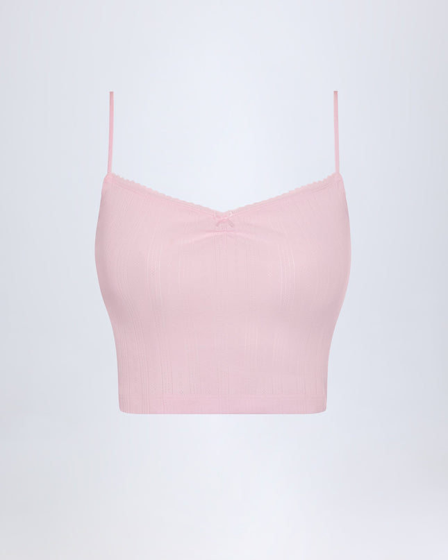 Baby Pink Pointelle Ruched Camisole Crop Top