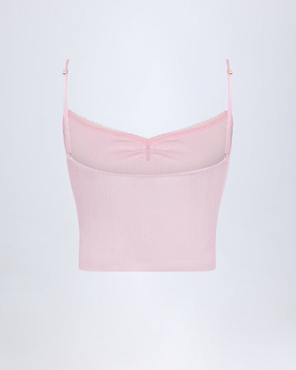 Baby Pink Pointelle Ruched Camisole Crop Top